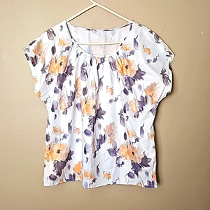Summer Floral Tops for Women Classic‎ Round Neck Short Sleeve